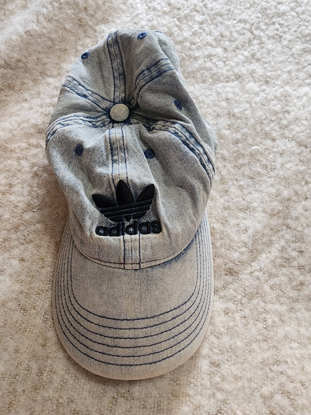 adidas Acid Wash Light Denim Cap with Black Trefoil